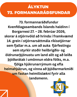 Ályktun frá 73. formannaráðsfundi Kvenfélagasambands Íslands